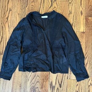 Dear John Black Lace-Trim Long Sleeve Blouse